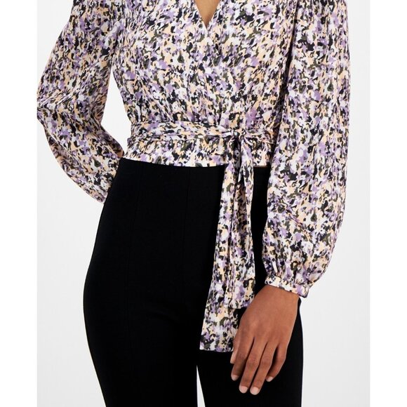 BOSS Orange Women's Banella Abstract-Print Tie-Hem Top Size XXL Purple MSRP $148 - Picture 3 of 3